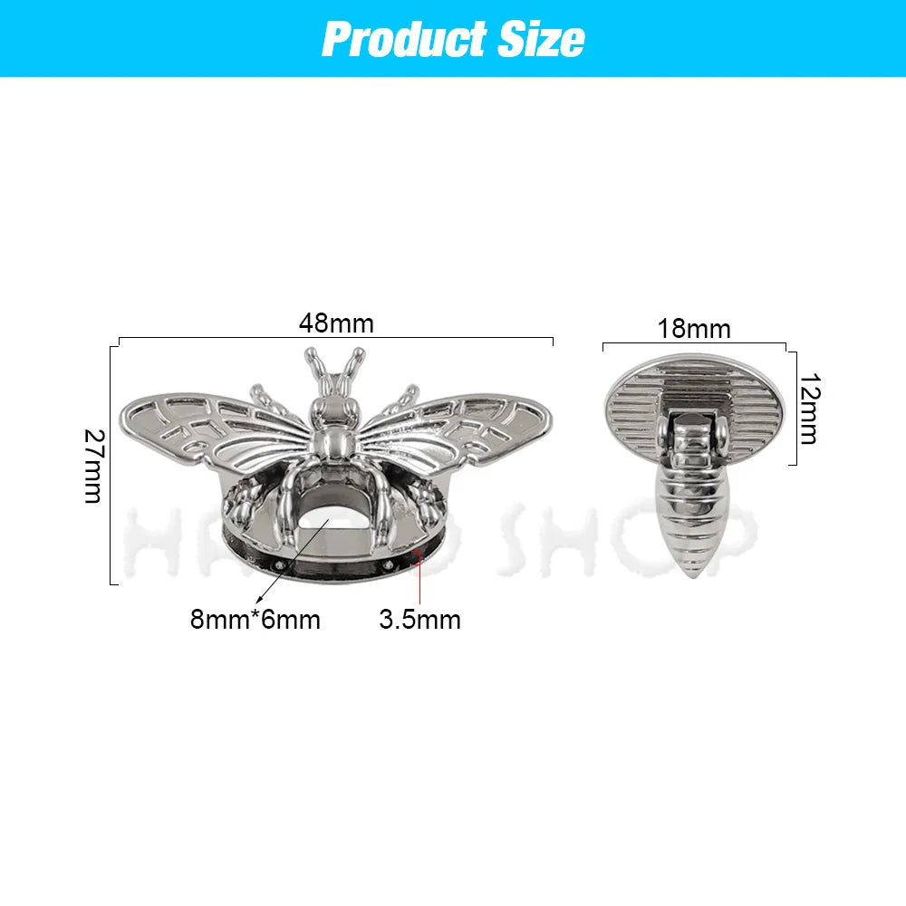 1P Metal Bee Shape Turn Lock Retro Fashion Bag Clasp Hardware for LeatherCraft Bag Handbag Purse DIY Accessories